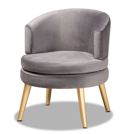Baxton Studio Baptiste Glam and Luxe Grey Velvet Fabric and Gold Finished Wood Accent Chair 175-11235-Zoro